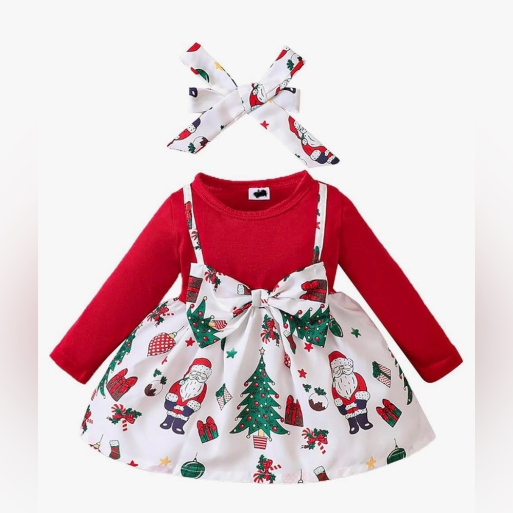 Festive holiday dress~Baby size 9-12 months~has hair tie & shoes (size 6-9)~NWOT
